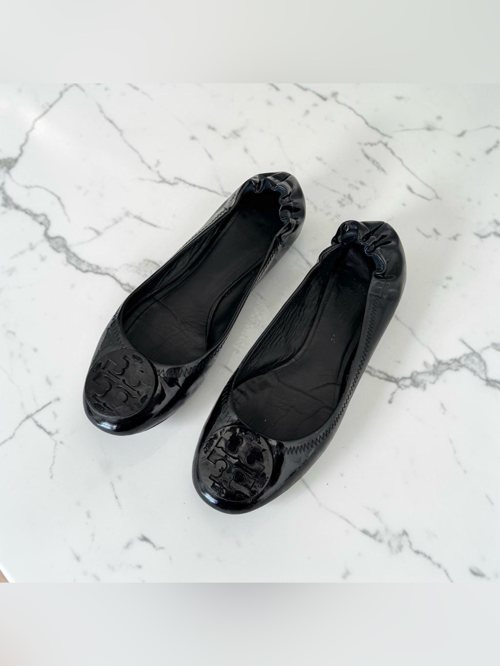 Vintage Y2K Tory Burch Black Patent Leather Ballet Flats